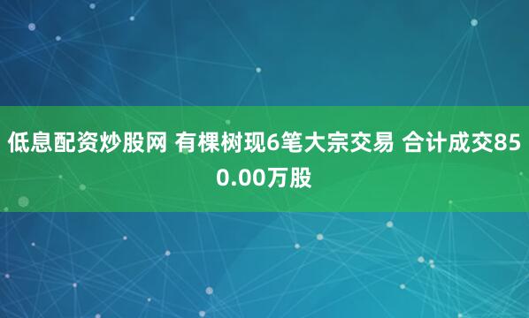 低息配资炒股网 有棵树现6笔大宗交易 合计成交850.00万股